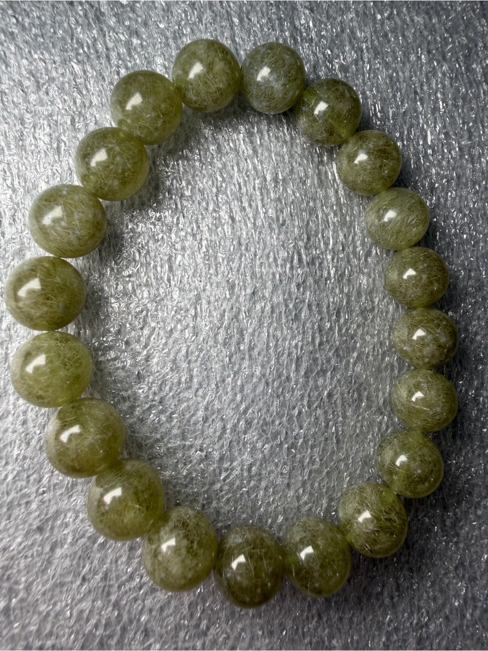 Gorgeous 10MM Green Rutilated Quartz Natural Crystal Bracelet